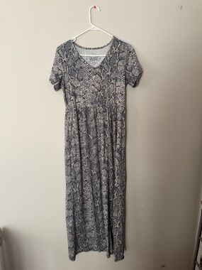 Crazy Train Gray Snake-Print V-Neck Maxi Dress